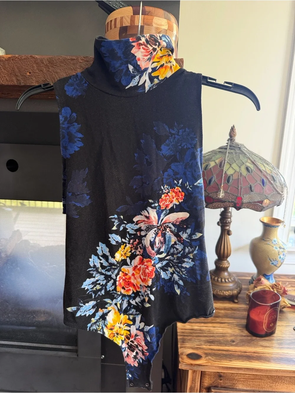 Free People Black Floral Mock Neck Bodysuit